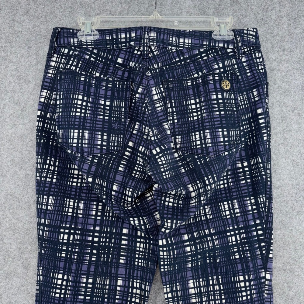 Tory Burch Conner Tab Front Skinny Pants Navy Purple Plaid Grid Size 29 - Picture 10 of 12